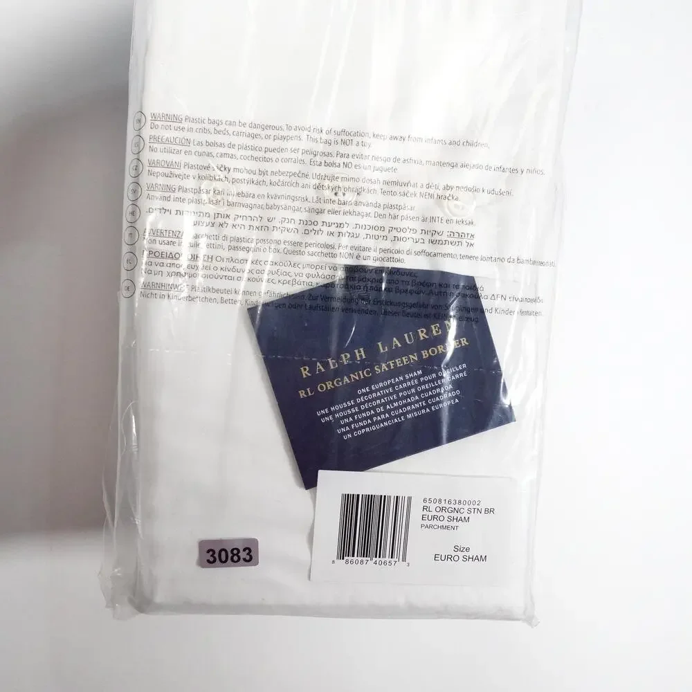 New Ralph Lauren European Sham Organic Sateen Border Parchment Classic RL 308390